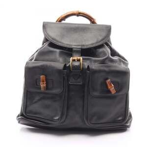 GUCCI Authentic Black Leather Bamboo Backpack